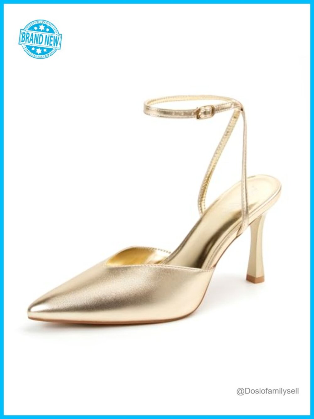 Kitten Slingback Heels Pointed Toe Ankle Strap Pumps Dressy Faux Leather